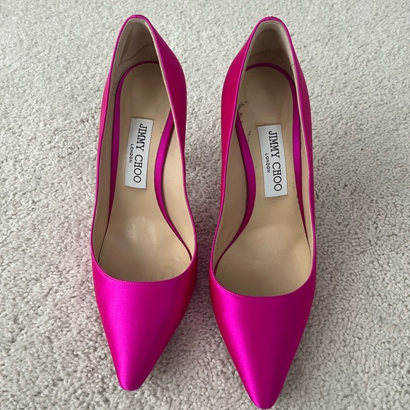Jimmy Choo Vibrant Pink Satin Heels - Picture 3 of 9
